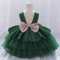 Cute Tiered Dress V Backed Flower Girl Dresses Fancy Tulle Gown with Bows for Baby Girls