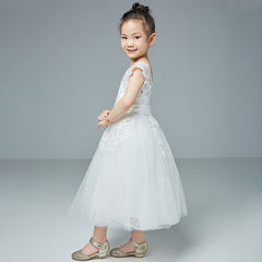 First Communion Dress Tea Length Tulle Gown Princess Dresses Embroidery Sheer