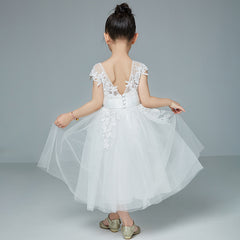 First Communion Dress Tea Length Tulle Gown Princess Dresses Embroidery Sheer