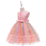 Colorful Kids' Prom Dress with Bow Sequnis Holiday Dress for Toddler Full Length A Line Gown