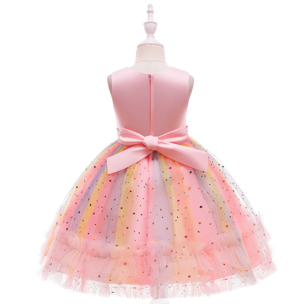 Colorful Kids' Prom Dress with Bow Sequnis Holiday Dress for Toddler Full Length A Line Gown
