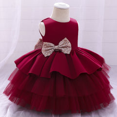 Cute Tiered Dress V Backed Flower Girl Dresses Fancy Tulle Gown with Bows for Baby Girls