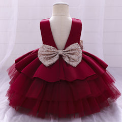 Cute Tiered Dress V Backed Flower Girl Dresses Fancy Tulle Gown with Bows for Baby Girls