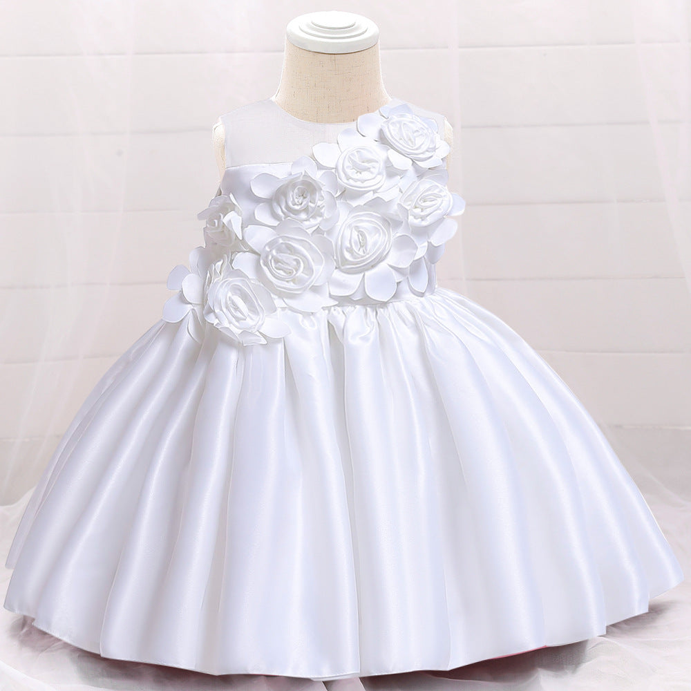 Toddler's Pleated Dress with Bow Cute Sleeveless Pincess Gown 4 Colors