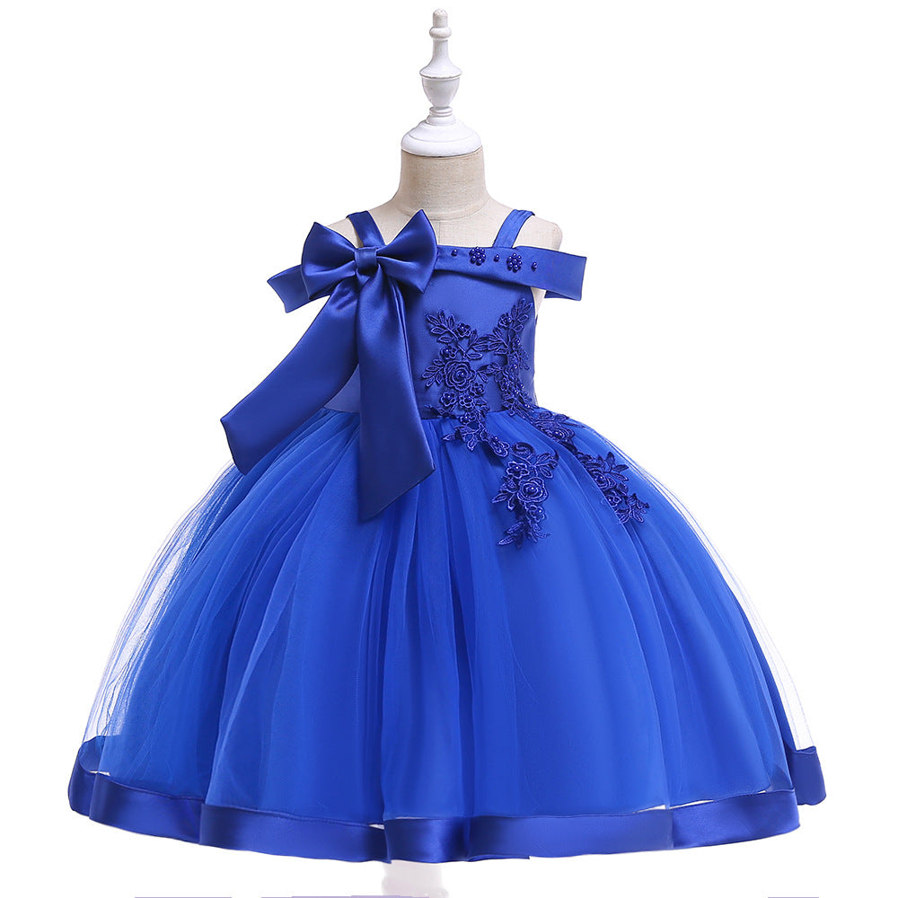 Off the Shoulder A Line Tulle Gown with Bow for Little Girls Multi Colors Dresses