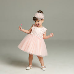 White and Pink Baby Girls' Flower Girl Dress Cute Simple Christening Dresses 0-24 Months