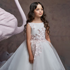 Flower Gril Dresses Children's Train Dress White Embroidered Pageant Dress for Kids Princess Dress