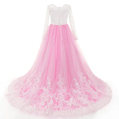 Flowers Girls Dress Applique Tulle Lace Wedding Dress Tea Length Full Birthday Christmas Prom Ball Gown