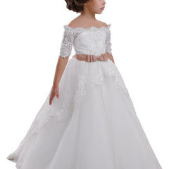 Elegant Flower Girl Lace Beading First Communion Dress Kids Lace Ball Gown Dresses