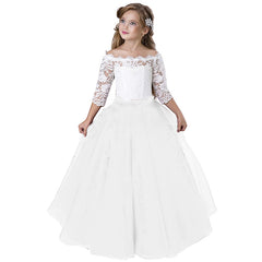 First Communion Dresses Long Sleeve Kids Lace Pageant Party Christmas Ball Gown Flower Girl Dress