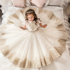 Flower Girl Dresses for Wedding Lace Applique Dresses Long Ball Gowns Princess Dresses