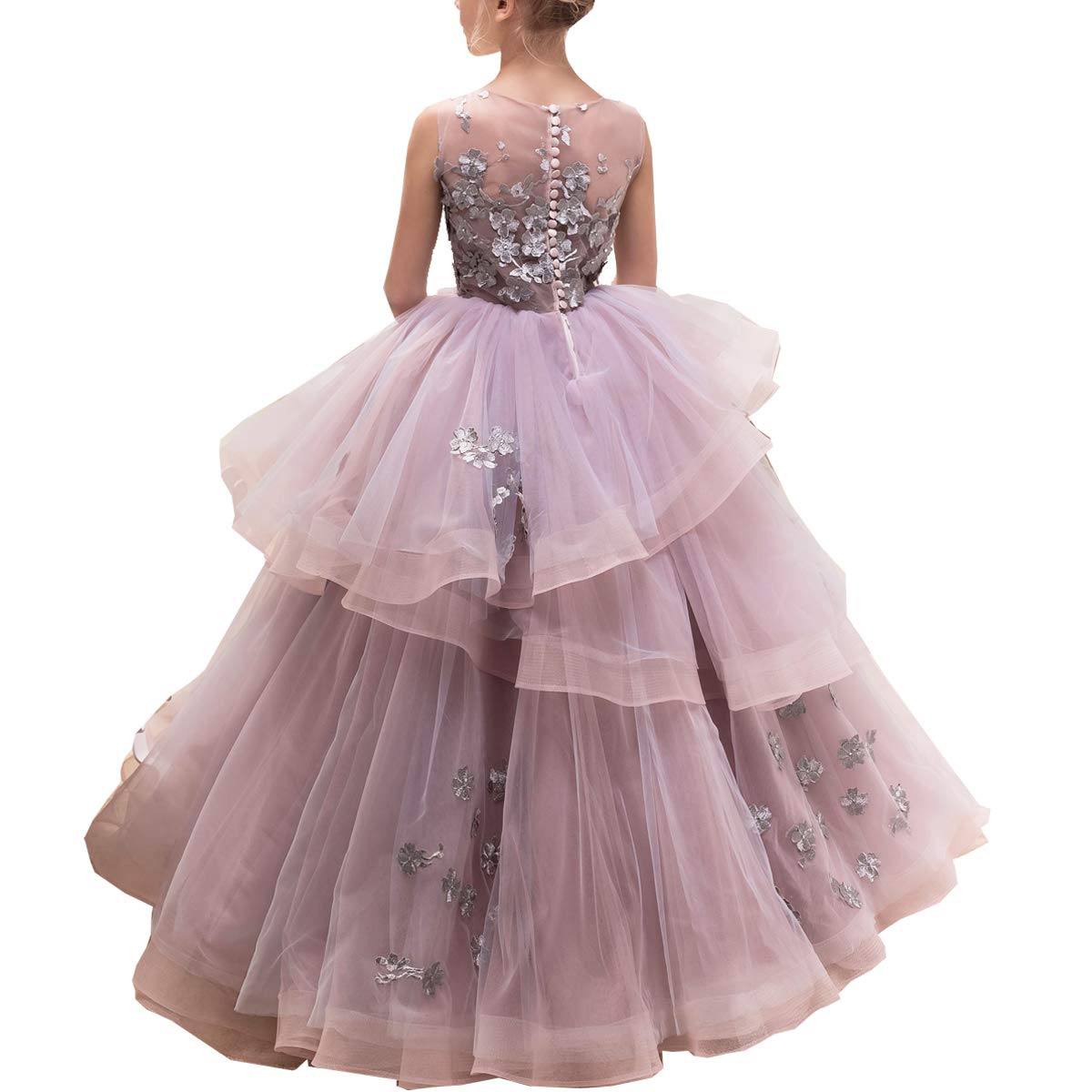 Flower Girl Dresses for Wedding Floor Length Ball Gown Pageant Puffy Tulle Dresses Flower Embroidery Princess Dresses
