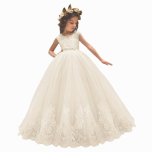 First Communion Dress Kids Sleeveless Long Lace Ball Gowns for Girls Birthday Dresses Flower Girl Gown for Wedding