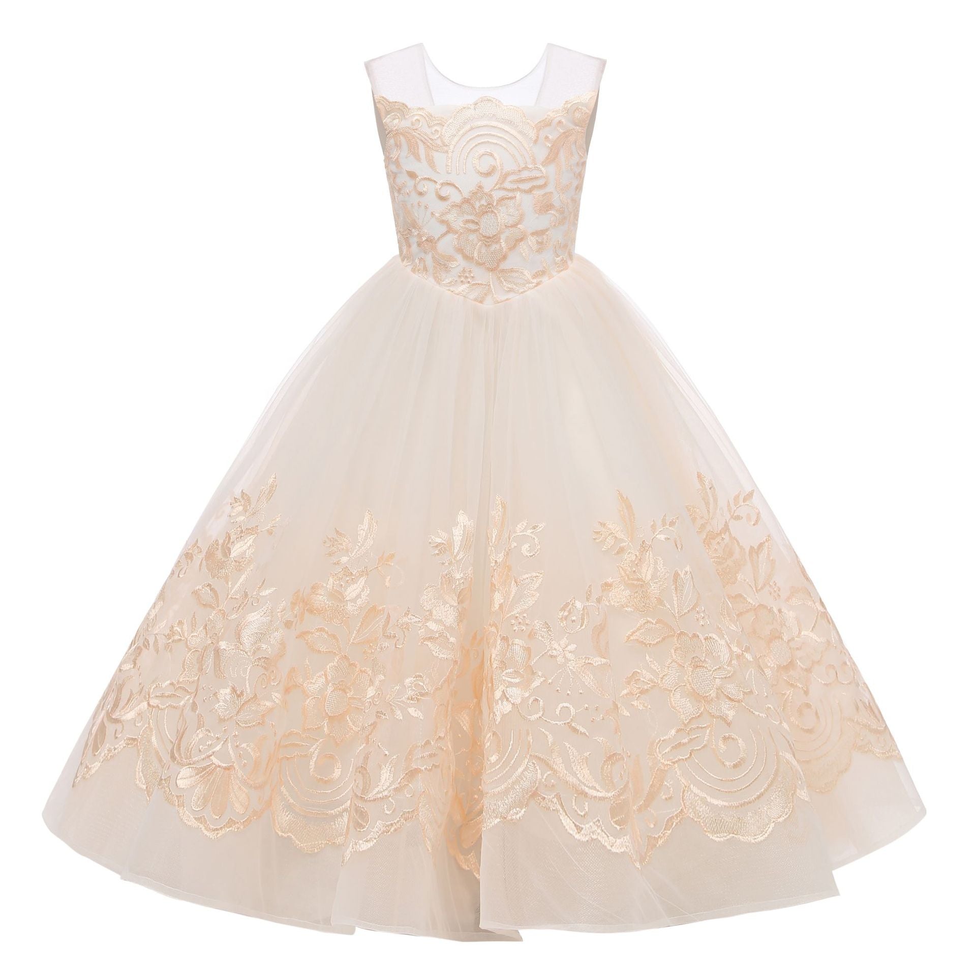 Elegant First Communion Dress Flower Girl Dress for Wedding Kids Sleevelesss Lace Pageant Ball Gowns fancy girl Birthday Dresses