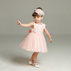 White and Pink Baby Girls' Flower Girl Dress Cute Simple Christening Dresses 0-24 Months