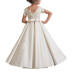 Royal Flower Girl Dress for Weddings Satin Lace Ball Gown Girl Party Communion Dress Pageant Gown Kids Clothing