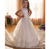 Communion Dress Flower Girl Dress for Wedding with bow Sleeveless Long lace Puffy Dress for Prom