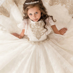 Flower Girl Dresses for Wedding Lace Applique Dresses Long Ball Gowns Princess Dresses