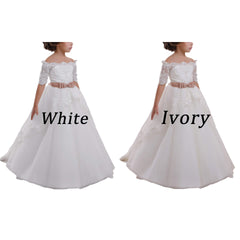 Elegant Flower Girl Lace Beading First Communion Dress Kids Lace Ball Gown Dresses