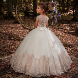 Flower Girl Dresses for Wedding Short Sleeve Lace Appliques Buttons Back Pageant Dresses Ball Gowns Princess Birthday Dresses
