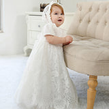 New Arrival Noble Baby Girls Christening Dress White Baptism Gown Lace WITH BONNET Dress 0-24month