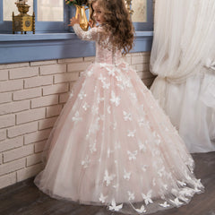 First Communion Dresses  Long Sleeve Butterflies Dresses girls ball gowns princess dresses  Flower Girl Dresses for Wedding