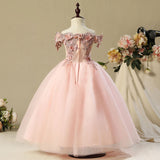 Off Shoulder Lace Tulle Applique Flower Girl Dresses for 3-12 Years Old