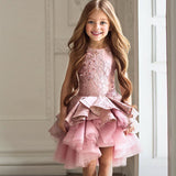 Flower Girls Dress Sequins Lace Appliques Wedding Tulle Dress Fancy Birthday Christmas Party Ball Gown