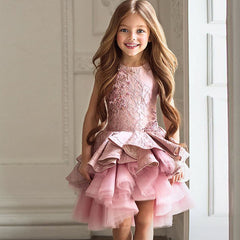 Flower Girls Dress Sequins Lace Appliques Wedding Tulle Dress Fancy Birthday Christmas Party Ball Gown