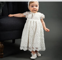 Baby Girl Embroidered Christening Baptism Special Occasion Newborn Long Dress with Bonnet