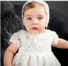 Baby Girl Embroidered Christening Baptism Special Occasion Newborn Long Dress with Bonnet