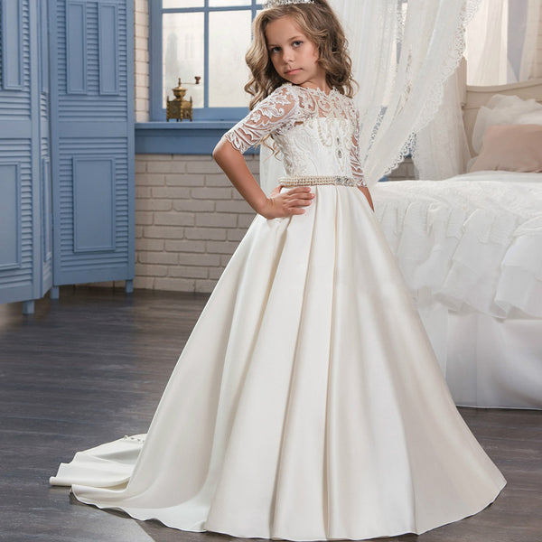 White satin shop communion dress