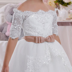 Elegant Flower Girl Lace Beading First Communion Dress Kids Lace Ball Gown Dresses