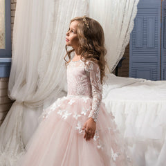 First Communion Dresses  Long Sleeve Butterflies Dresses girls ball gowns princess dresses  Flower Girl Dresses for Wedding