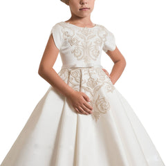 Royal Flower Girl Dress for Weddings Satin Lace Ball Gown Girl Party Communion Dress Pageant Gown Kids Clothing