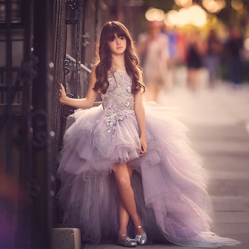 Purple Sleeveless Flower Girl Dress and Pageant Gown Kid's Princess Dress for Holidays, Purple / 140cm