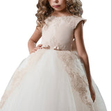 Flower Girl Dress first communion Dress Tulle Satin Lace Cap Sleeves Pageant Fancy Girls Ball Gown Princess kids Birthday Dresses