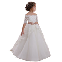 Elegant Flower Girl Lace Beading First Communion Dress Kids Lace Ball Gown Dresses