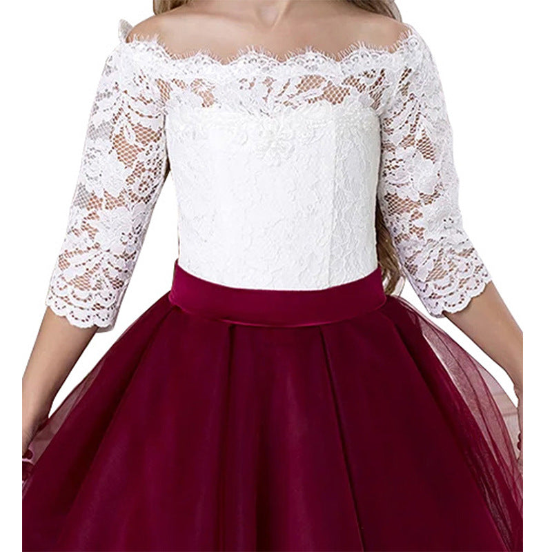 First Communion Dresses Long Sleeve Kids Lace Pageant Party Christmas Ball Gown Flower Girl Dress