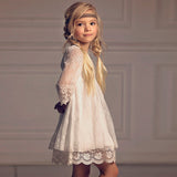 Little Girl Country Flower Girl Dress White Lace Birthday Party Romper Long Sleeves Princess Dress for Kids