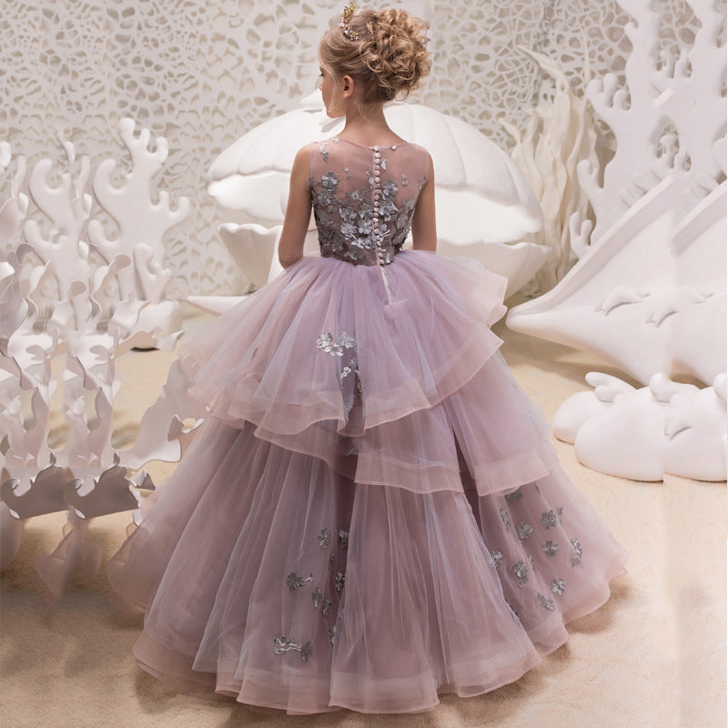 Flower Girl Dresses for Wedding Floor Length Ball Gown Pageant Puffy Tulle Dresses Flower Embroidery Princess Dresses