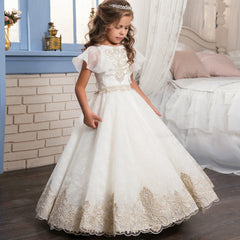 Flower Girl Dresses for Wedding Lace Applique Dresses Long Ball Gowns Princess Dresses