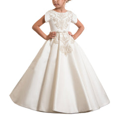 Royal Flower Girl Dress for Weddings Satin Lace Ball Gown Girl Party Communion Dress Pageant Gown Kids Clothing