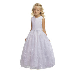 Communion Dress O-Neck Sleeveless A line Wedding Pageant Lace Flower Girl Dress with Belt for Kids 2-12 Year Old