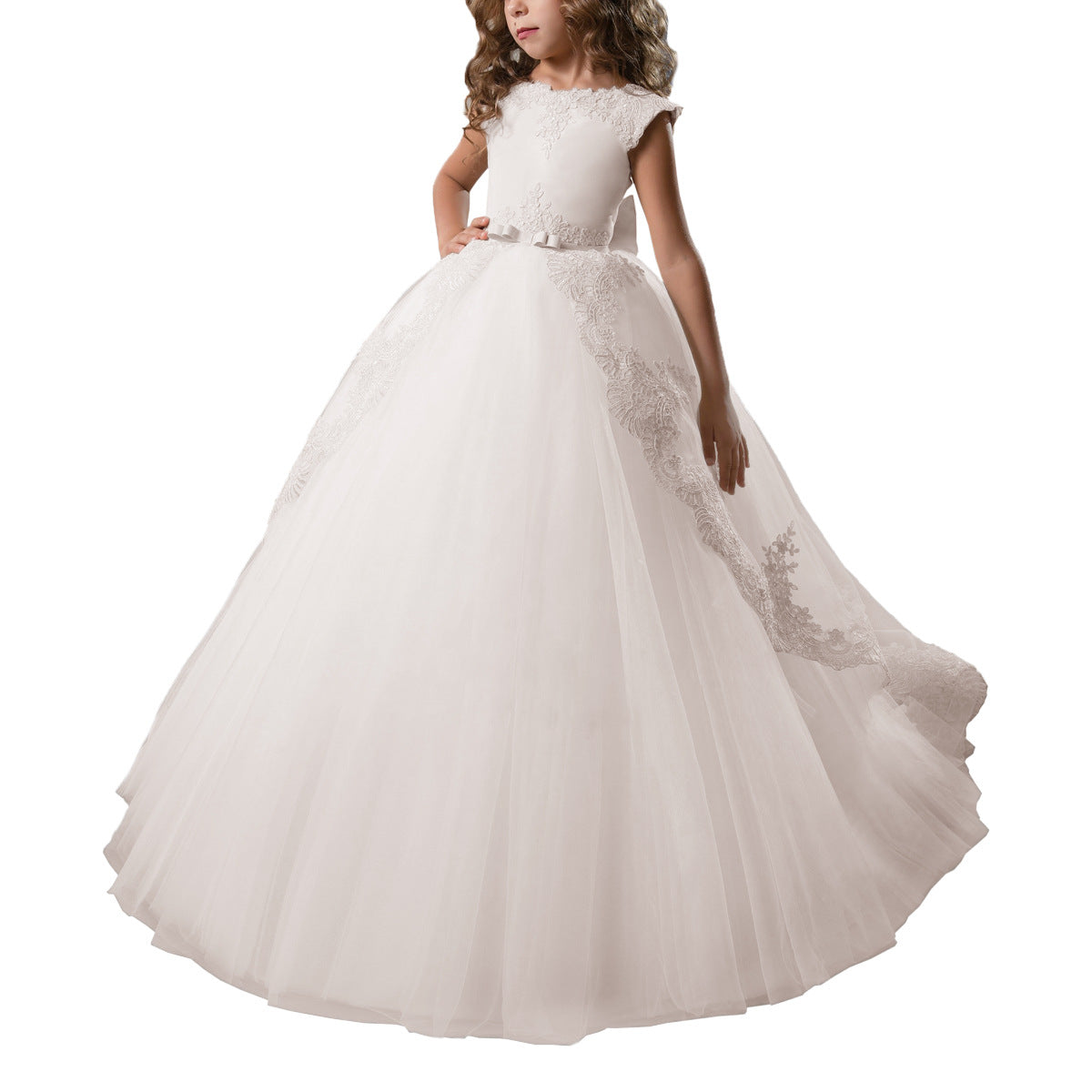 Flower Girl Dress first communion Dress Tulle Satin Lace Cap Sleeves Pageant Fancy Girls Ball Gown Princess kids Birthday Dresses