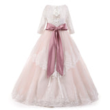 First Communion Ball Gowns Lace Appliques Ruffled Long Sleeves Girl Pageant Dresses Full Fancy Dresses