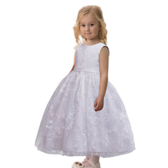 Communion Dress O-Neck Sleeveless A line Wedding Pageant Lace Flower Girl Dress with Belt for Kids 2-12 Year Old