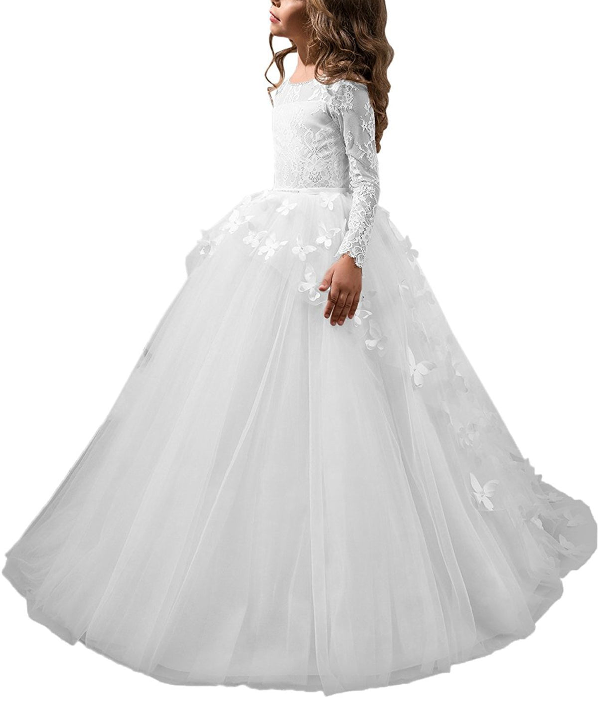 First Communion Dresses  Long Sleeve Butterflies Dresses girls ball gowns princess dresses  Flower Girl Dresses for Wedding