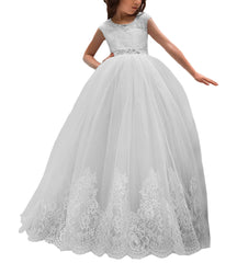 First Communion Dress Kids Sleeveless Long Lace Ball Gowns for Girls Birthday Dresses Flower Girl Gown for Wedding