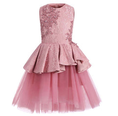 Flower Girls Dress Sequins Lace Appliques Wedding Tulle Dress Fancy Birthday Christmas Party Ball Gown